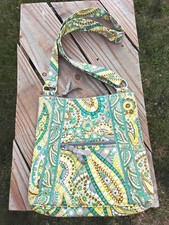 Vera Bradley Crossbody Bag Double Zip Hipster Emerald Aqua White Paisley