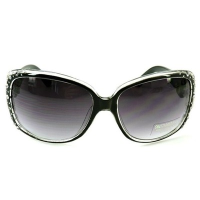 Vintage Oversize Plastic Frame Women's Sunglasses UV 409-Black w Crystals