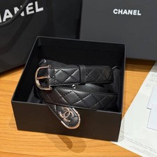 Chanel Black Quilted Leather Belt Silver CC Logo Buckle size 85 85 for confident