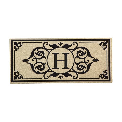 Cambridge Monogram Burlap Sassafras Switch Mat, Letter H - Picture 4 of 5