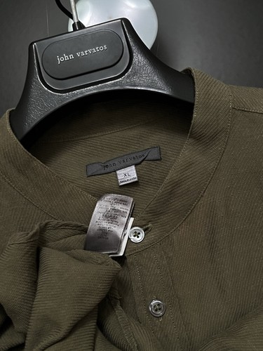 John Varvatos Collection Luxury - Linen Band Collar - Olive - Vintage 2021 $228 - Picture 11 of 13