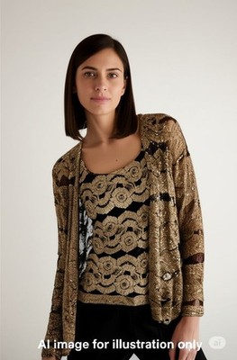 DRESSBARN COLLECTION Two-Piece Cardigan & Shell, Size 10, Sparkling Gold & Black