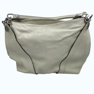 Tentazione Due Italian Leather Hobo Shoulder Bag Cream Silver Hardware Heavy