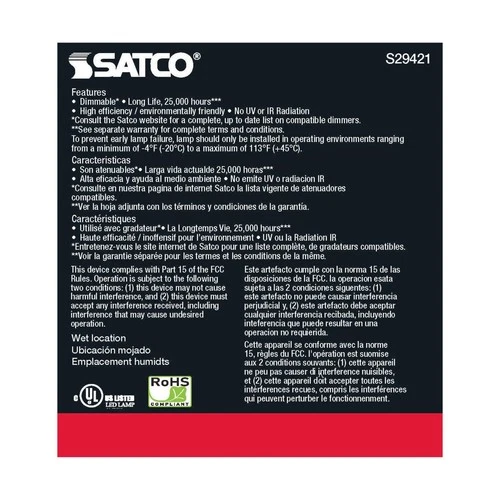 SATCO S29421 - 12.5 Watt PAR30SN LED Bulbs - 3000K - 60 deg. Beam Angle (6 Pack) - Picture 3 of 9