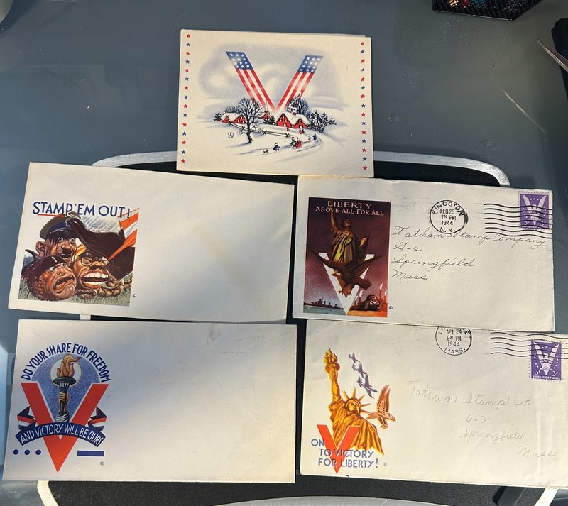 WWII Patriotic Cachet Cover Lot 8 Pieces 1943-44 Censored APO Military Mail