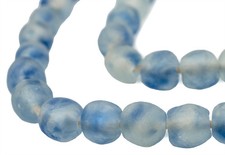 Blue Swirl Recycled Glass Beads 14mm Ghana African Sea Glass Round Large Hole