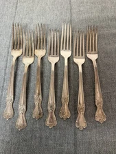 Old Company Plate SIGNATURE Six Dinner Forks 7.5" Silverplate 1950 Monogram C