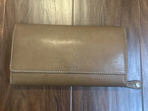 Portafoglio Coach vintage in pelle con libretto degli assegni 2 lati beige triplo