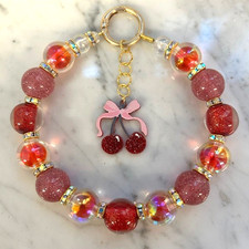 Beaded Keychain, Bag Charm, Purse Charm, Bag Clip, or Phone Charm - Cute Cherry