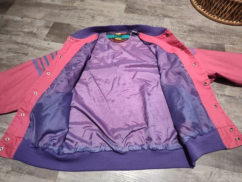 Vintage Wrangler Bushpopper Jacket Snap Button Size L Colorful Pink Blue Purple - Picture 16 of 23