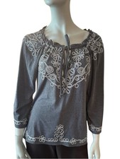 Lauren Michelle Bohemian Style Peasant Tunic Top Grey/White XL NWT
