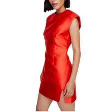 Nastygal Structured Satin Shoulder Pad Side Split Dress Red Designer NWT US 0