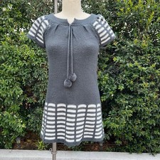 Handmade Black Grey Twee Knit Sweater Dress Tunic Boho Cottagecore Artisan Knit