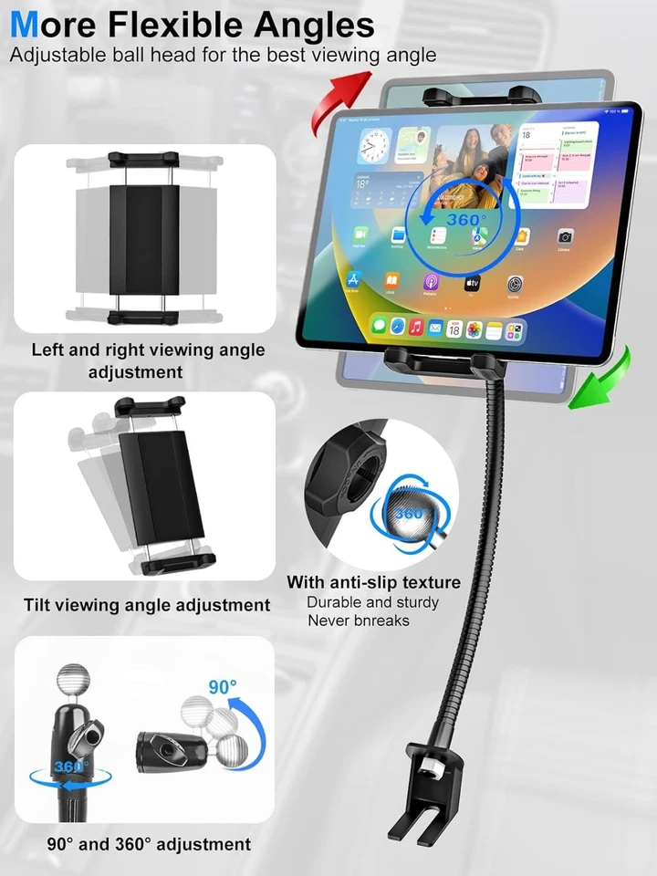 Car Truck Tablet Holder Gooseneck Arm Floor Mount 19.7" for iPad & Samsung Black - Image 4 of 4