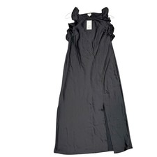 A New Day Women's Ruffle Sleeve Satin Maxi Dress with Side Slit - Black