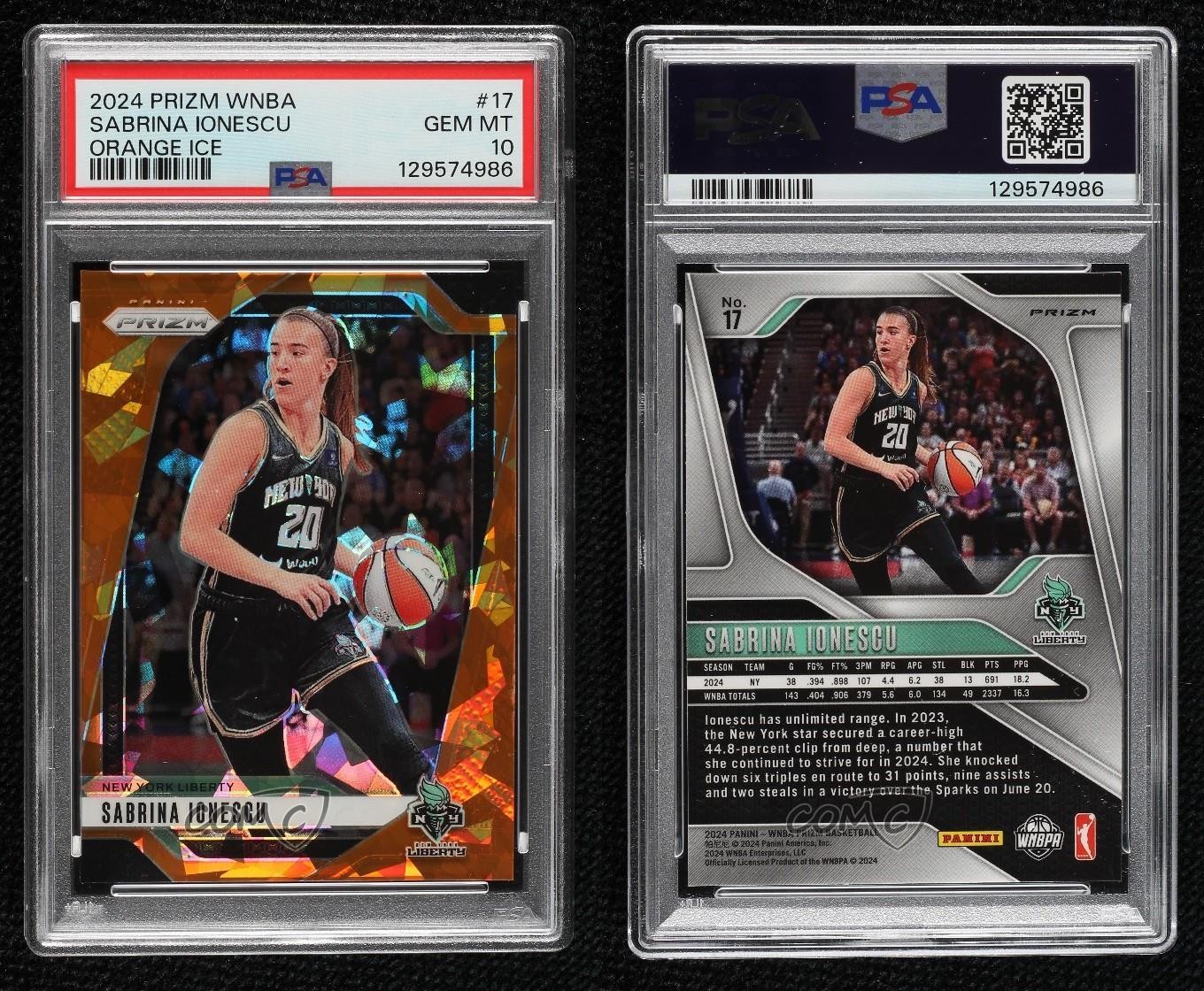 2024 Panini Prizm WNBA Orange Ice Prizm Sabrina Ionescu #17 PSA 10 GEM MT view 3