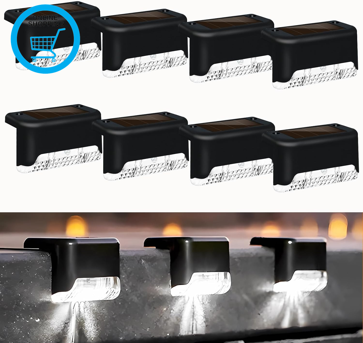 8 Pack Solar Fence Lights Garden, LED Decking Lights Solar Powered Waterproof Ou