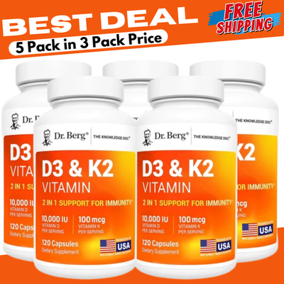 #ad #ad 5 Pack Dr. Berg’s Nutritionals 100mg Vitamin D3 amp; K2 Supplement 120 Capsules $49.49