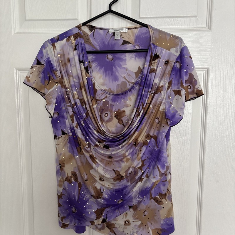 Dress Barn Women’s Blouse, Purple/taupe, Size L Petite, Sparkly