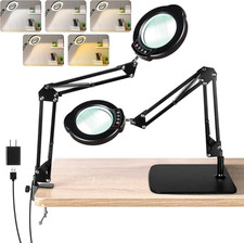 10X Magnifying Glass with Light and Stand, LED Desk Lamp with Base and Clamp