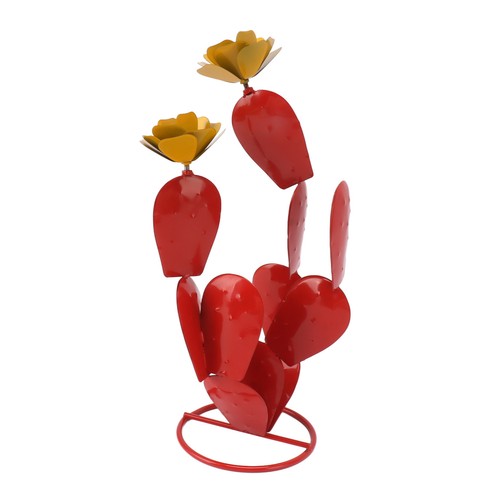 (Red)Metal Prickly Pear Cactus With Flowers Iron Rustic Cactus Statue New - Picture 8 of 12