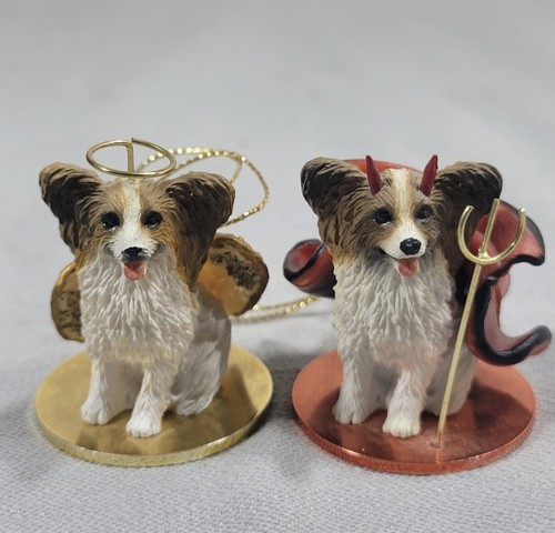 Tiny Ones Papillion Dogs Devil Angel Lot 2 Figures DTA-47A DTD-47A Brown White