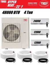 YMGI 48000 BTU 21 Seer 3 Zone Ultra Heat -22F Mini Split AC Heat Pump 220V
