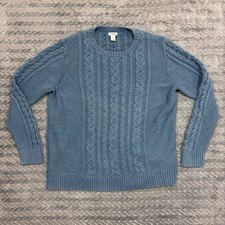 LL Bean Sweater Mens XL Blue Crew Neck Knit Preppy Cable Knit Fisherman Pullover