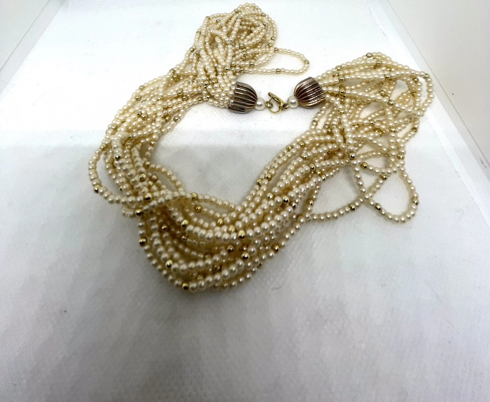 VETEMENTS Collana Perline Multi Filad Piccola Avorio Finta Perla & Tono Oro