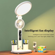 LED Clock Table Lamp USB Chargeable Dimmable Desk Lamp Plug-in LED Fan Light Fol