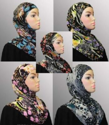 1/2 dozen 1 pc Fashion Print Amira Hijab Mix Color Design Muslim Head Wear Cover