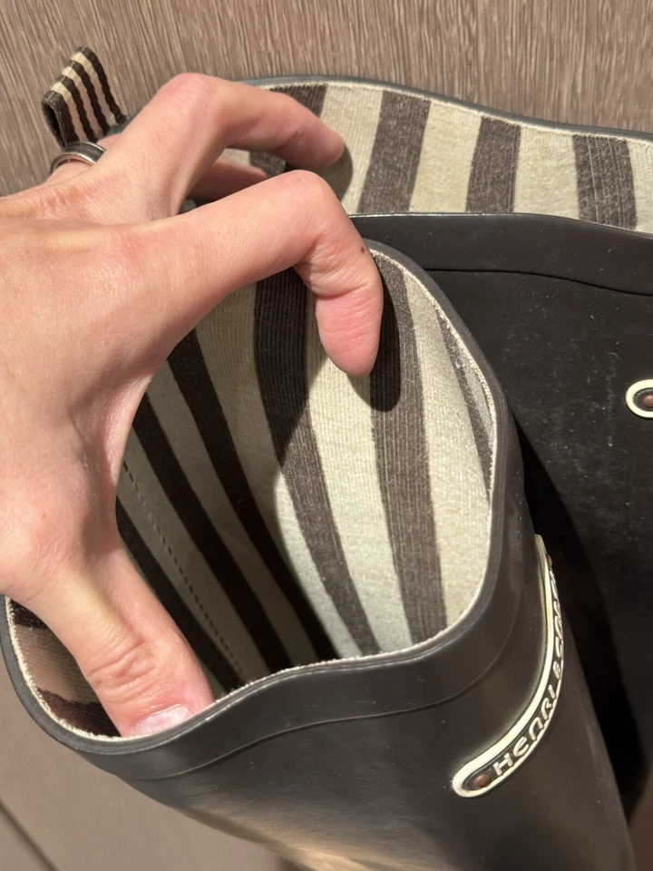 Henri Bendel Botas Altas Marrón Lluvia Goma Botas Botas de Agua Mujer Talla 7 Foto 3 de 4