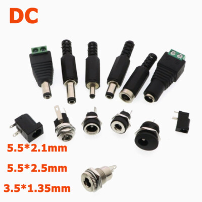 DC Power Connector Plug Socket Jack Female Male Panel Mount 5.5 x 2.1/2.5/1.35mm