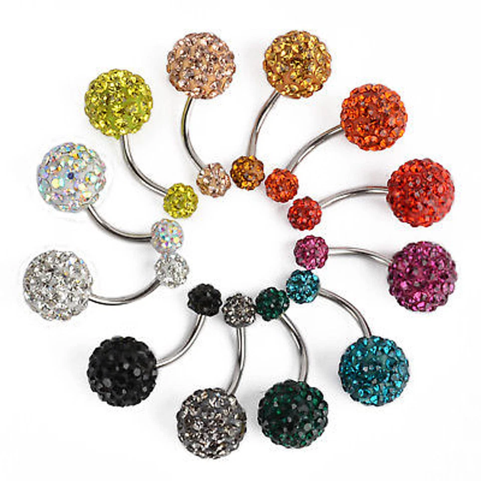 Crystal Rhinestone Ball Belly Button Bar Navel Ring Barbell Body Piercing Jewel@ Foto 2 de 4