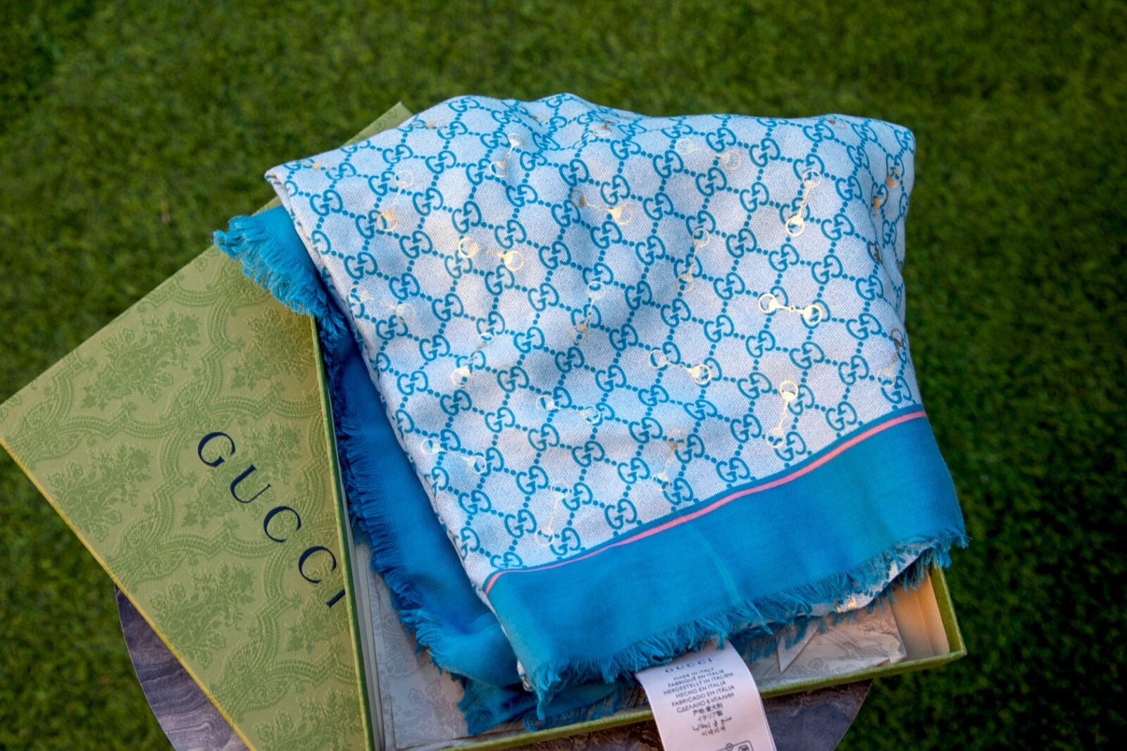 Foulard en soie GUCCI GG imprimé avec mors de cheval