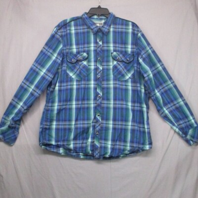 International Concept Black Pearl Snap Button Madras Plaid Blue Men Size | XL