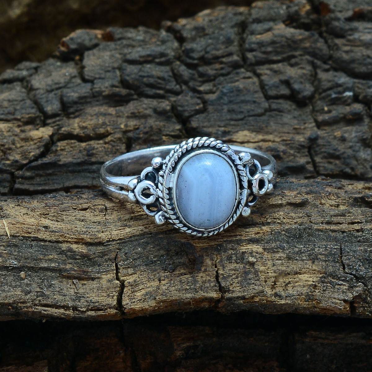 Blue Lace Agate 925 Sterling Silver Ring Mother's Day