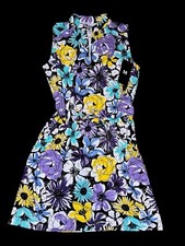 New IBKUL Sz MD Medeline Lavender Multi Floral Sleeveless Drawstring Golf Dress