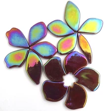 20 Iridescent Bordeaux Burgundy Petal Glass Mosaic Tiles - 25 mm-30 mm /4 mm