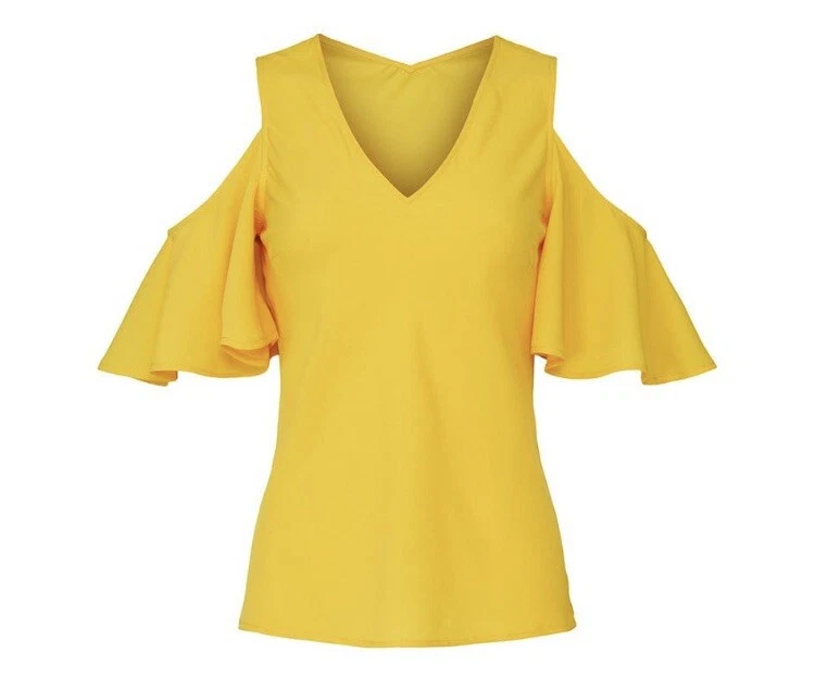 Blusa para mujer Derek Lam amarilla hombro frío talla IT 54/US 16-18 Foto 4 de 4