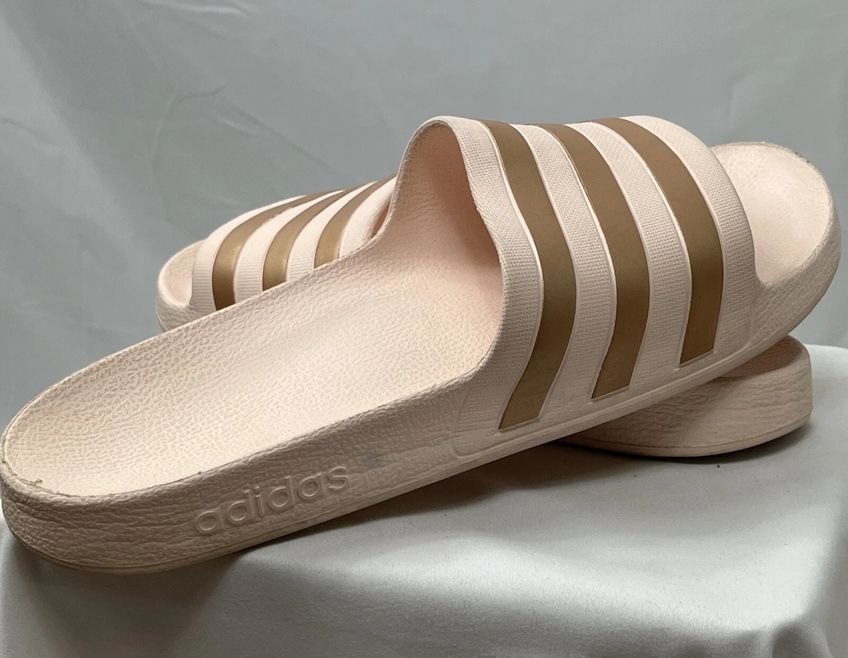 ADIDAS ORIGINALS Adilette Aqua Slide Sandal Womens Pink Gold Size
