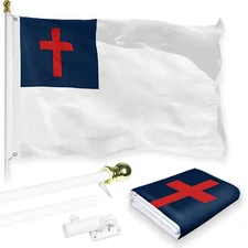G128 Combo Pack: 5 Ft Aluminum Flagpole White & Christian Flag Printed 2x3 Ft