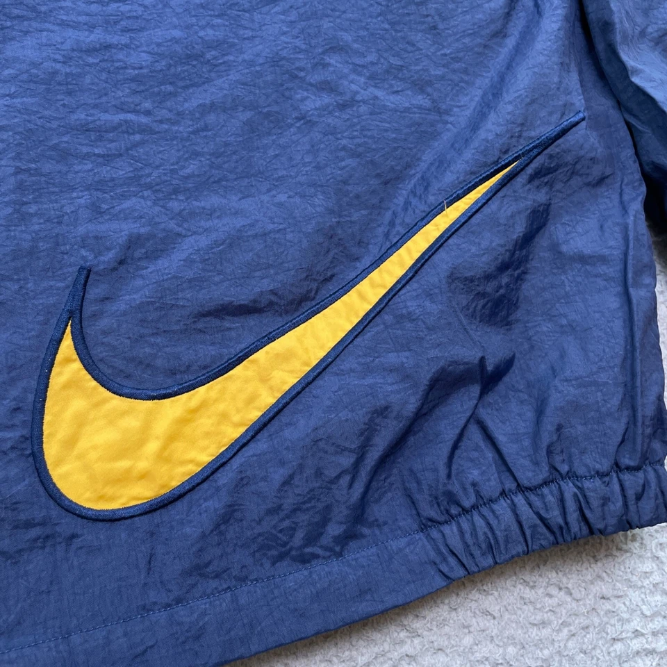 Винтажный Nike куртка мужская 2XL темно-синий желтый ветровка серебро 90-х капюшон трек - Изображение 3 из 4