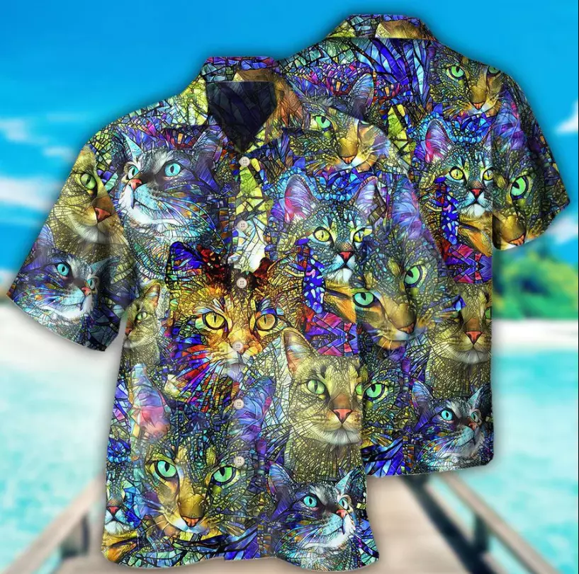 Cat print top hawaiian shirt