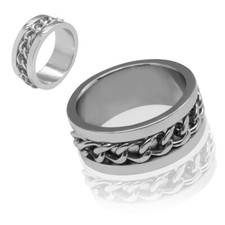 Edelstahl Ring mit beweglicher Kette Fingerring unisex Biker Band Punk silbern