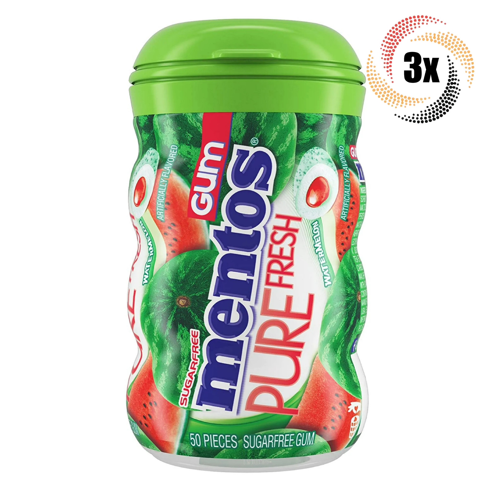3 флакона жевательной резинки Mentos Pure со вкусом свежего арбуза по 50 штук в каждой 353 унции 4890₽