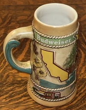 7-1/2" BUDWEISER BEER STEIN~ 1990's~ CALIFORNIA~ LIMITED EDITION~ BRAZIL IMPORT