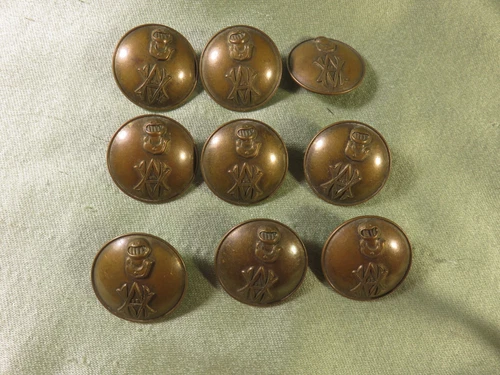 Lot of 9 25mm Helmet & Monogram Delivery Buttons including 5 T. WATKINS London