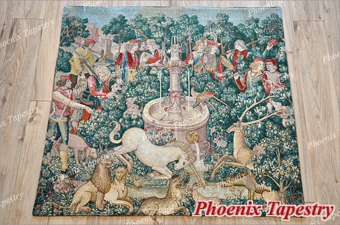 LARGE Hunt of the Unicorn Medieval Art Tapestry Wall Hanging Cotton 55"x54" - Image 2 of 4