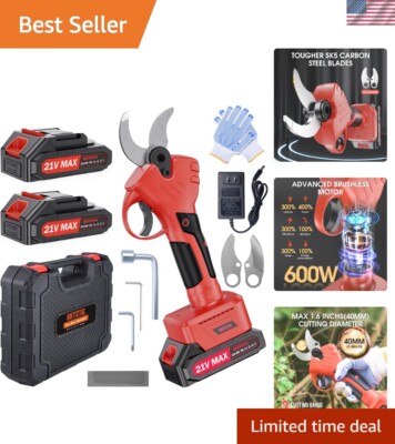 Cordless Electric Pruning Shears - 40mm Cutting Diameter with Batteries & Blades